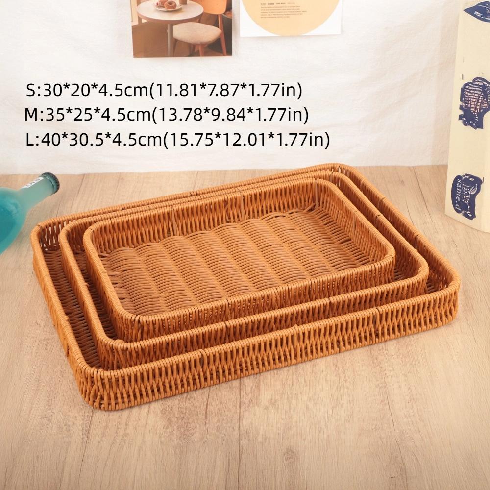 New Handwoven Food Plate Ellipse Shape Solid Storage Tray Plastic Rattan Serving Plate Storage Fruit Vegetable Cake