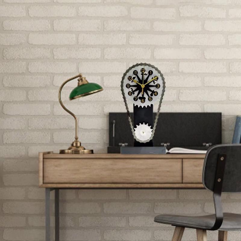 Vintage Rotating Gear Clock Desk Clock Antique Gear Iron Timing Chain Shaped Operated Tabletop Clock For Father's Day Gift