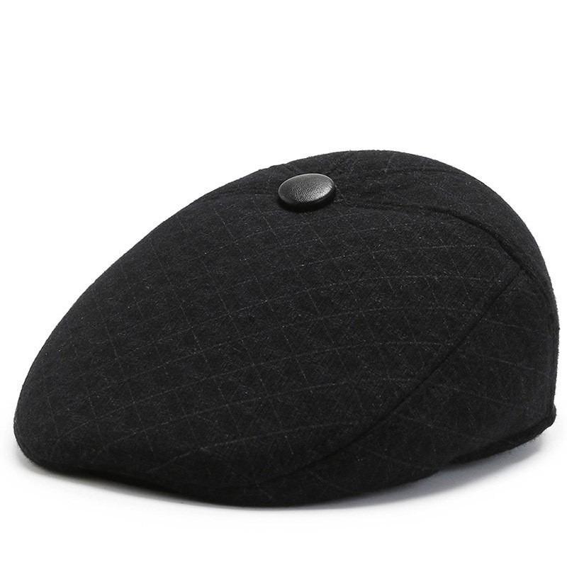 Hat Men's Beret Autumn and Winter New Woolen Ear Protector Peaked Cap Fleece Warm Cotton Hat Forward Hat