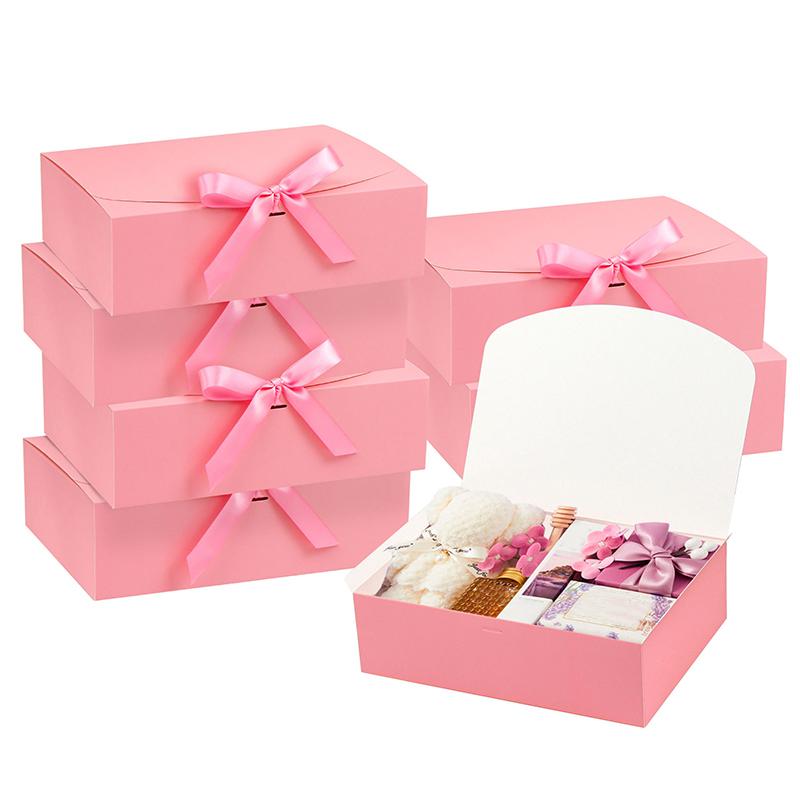 WTEMPO 6PCS 20*20*10CM Creative Bow Paper Boxes Cake Dessert Pastry Packaging Boxes Wedding Festival Party Gift Boxes Solid Color Foldable Gift Boxes