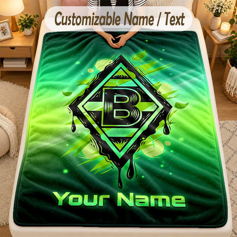 Flannel BlanketBorussia Mönchengladbach Custom Name Text Personalized Soft Warm Throw Blanket Home Decor Gift
