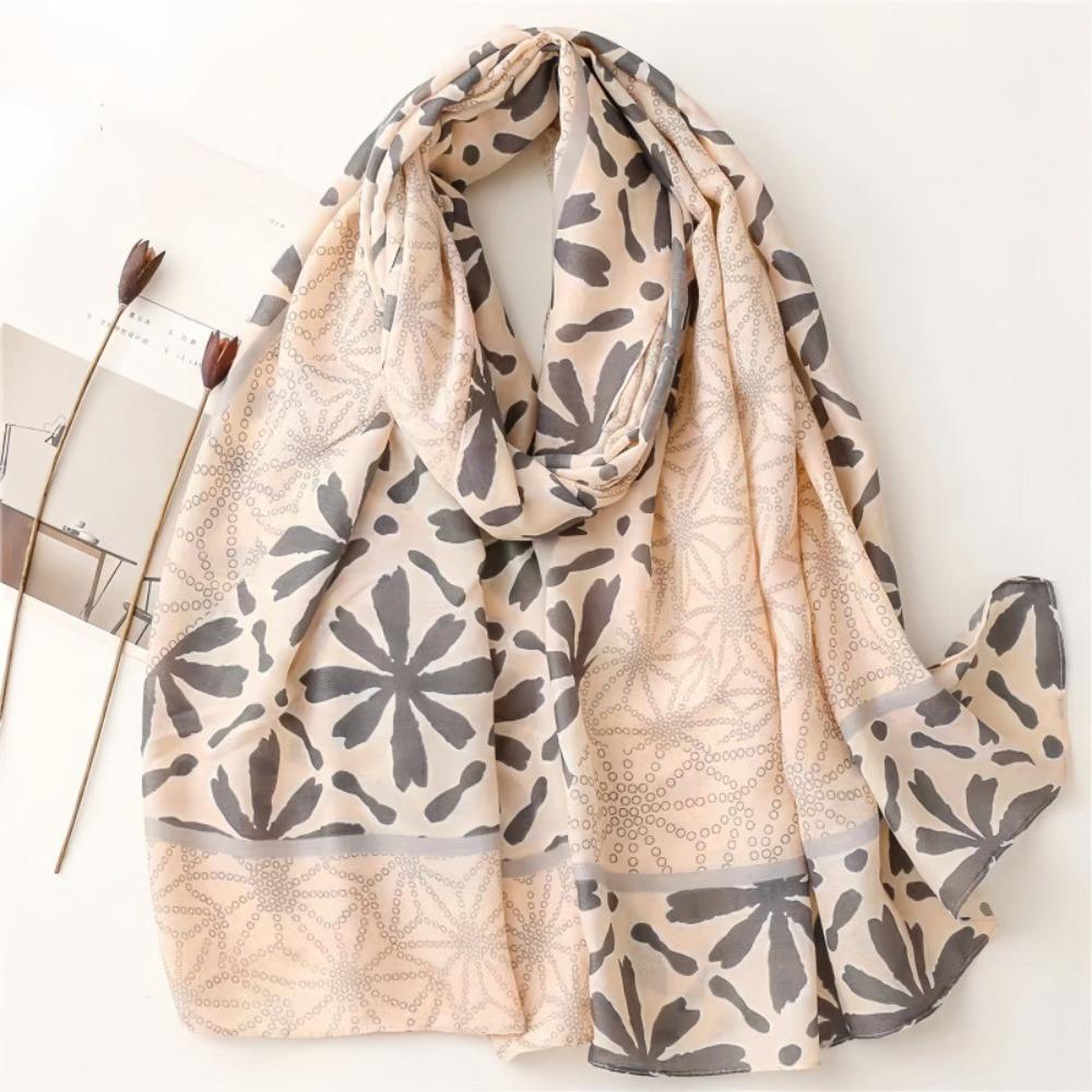 Cotton Ethnic Style Yarn Shawl Long Square Hijab Scarf Sweet Big Pattern Headscarf  Vacation