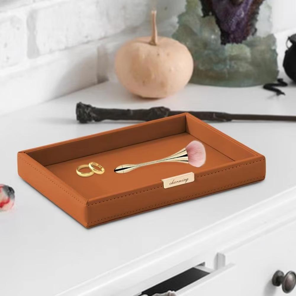 Square Jewelry Storage Box Leather Cosmetic Storage Basket Bedside Organizers Perfume Tray  Bedroom