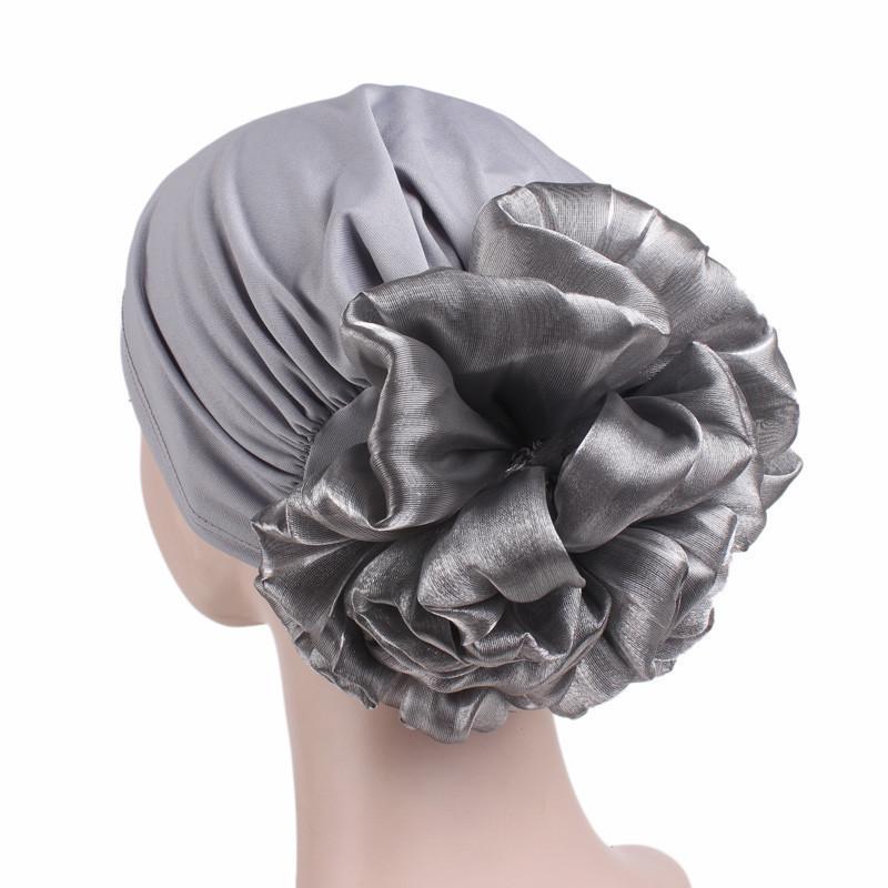 Fashion Women Big Flower Hijab Bonnet Muslim Stretch Headscarf Islamic Head Wrap Turban Caps Ladies Hair Accessories Chemo Hat
