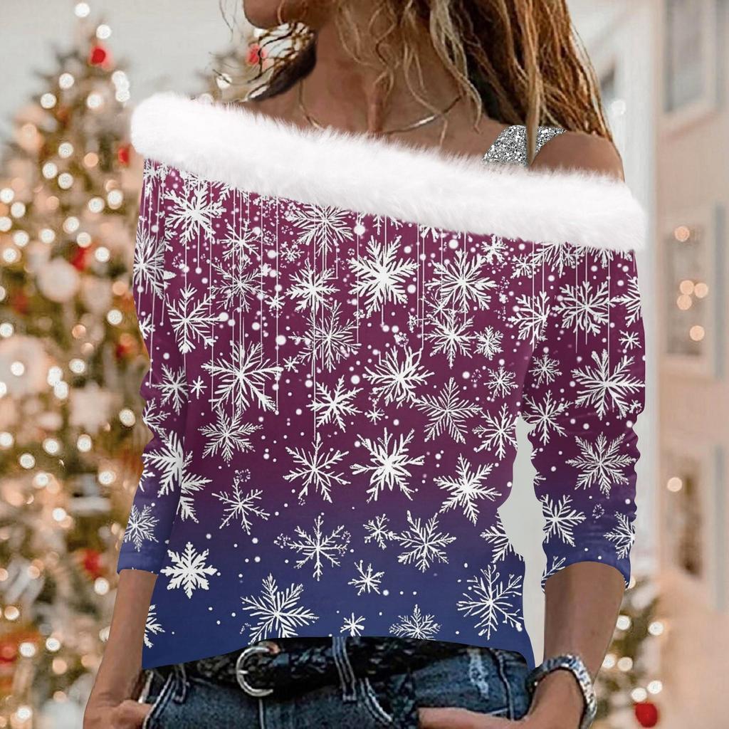 Women's Christmas Elements Christmas Print Long-sleeved Plush  Pullover Top