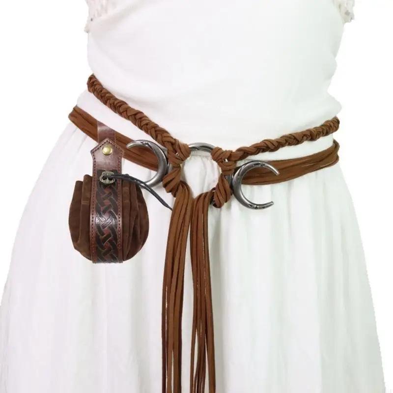 Serpentinenförmiger nordischer mittelalterlich-renaissancezeitlicher Webgürtel mit dekorativer Taillenkette