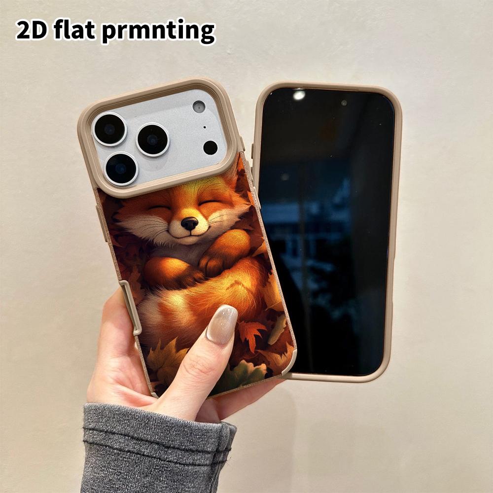 Phone Case: 2D Flat Lambskin Suitable for iPhone 18 17 16 15 14 13 Pro Protective Case, Autumn Leaves Little Fox, Christmas and Halloween Gifts
