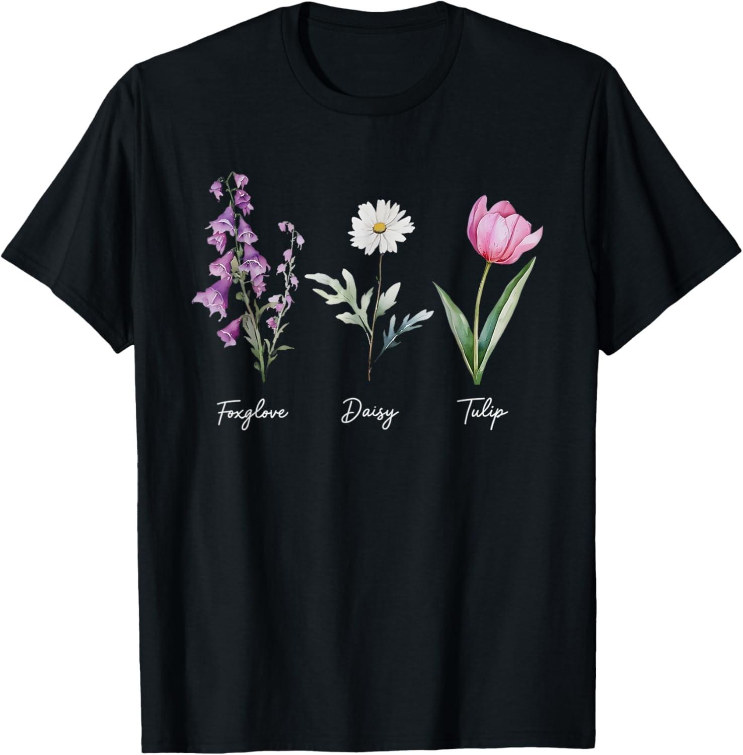 Foxglove Daisy Tulip Floral T-Shirt S