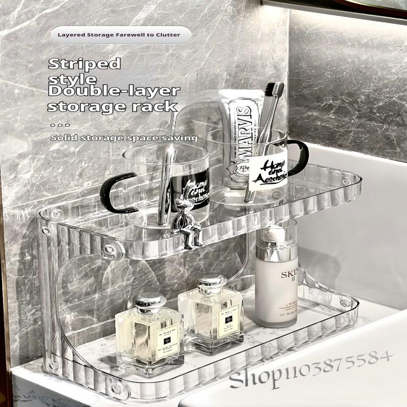 Light Luxury Double Dresser Organizer Transparent Perfume Rack Bathroom Skin Care Makeup Organizer Vanity Shelf