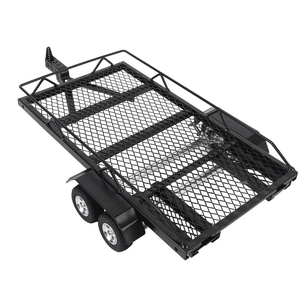 Metal Flatbed Trailer with Hook Hitch Heavy Duty High Stability RC Dual Axles Metal Flatbed Trailer Kit for RC Crawler
