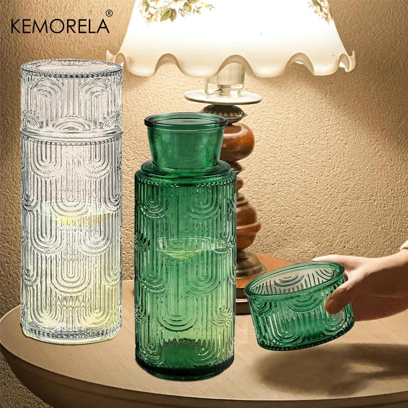 Vintage Glass Water Pitcher Set with Tumbler Bedside Carafe Clear Glass Pitcher Suitable for Juice Tea for Bedroom Bathroom
