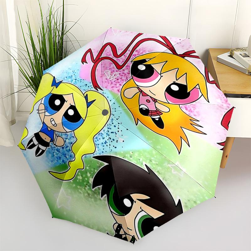 

1pc Powerpuff Girls Automatic Folding Umbrella, Portable 3-Fold Design with 8-Bone Iron Frame, Outdoor for Fans, Travelers, Daily Use, Gift Idea.Y080