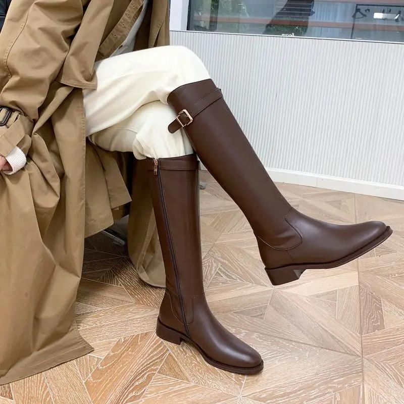 Fashion Black Elegant with Low Heels Shoes for Woman Long Brown Women's Boots Winter Knee High Shaft Stylish Lastest Price Goth