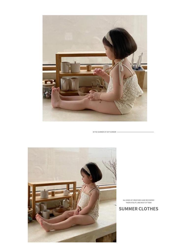 2025 Summer Korean Girls' Lace Trim Cutout Swimsuit