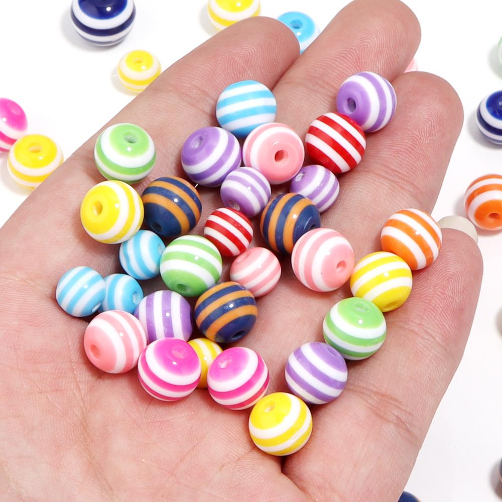 50-100pcs/lot 6 8 10 12mm Resin Round Beads Colored Stripes Spaced Beads For DIY Craft Bracelet Phone Chains Making Accessories