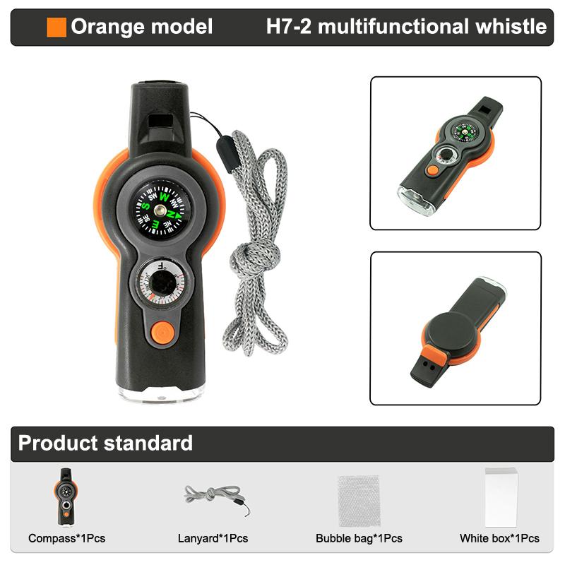 Outdoor 7-in-1 Multifunktions 7-in-1 Pfeife Überlebenspfeife mit LED-Licht, Thermometer und Kompass