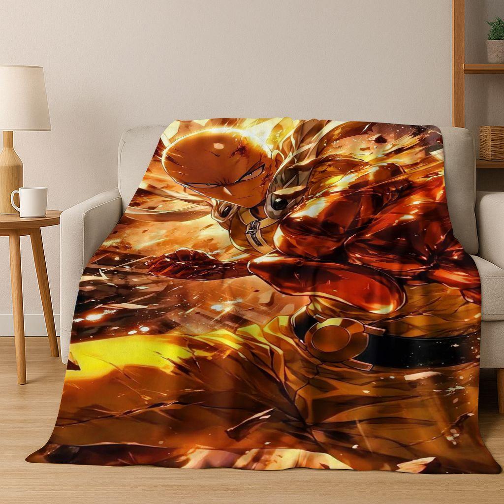Anime One Punch Man Saitama Cartoon Cartoon Flannel Blanket,Cozy Soft Throw Blanket for Home Bedroom Bed Sofa Picnic Cover Kids