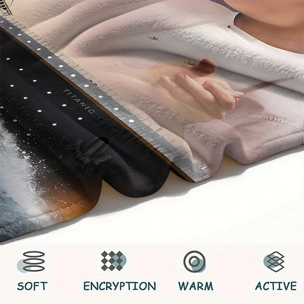 1PC Titanic Print Flannel Blanket, High quality All Seasons, Home Decor, Warmth and Comfort, Perfect for Christmas Gifts
