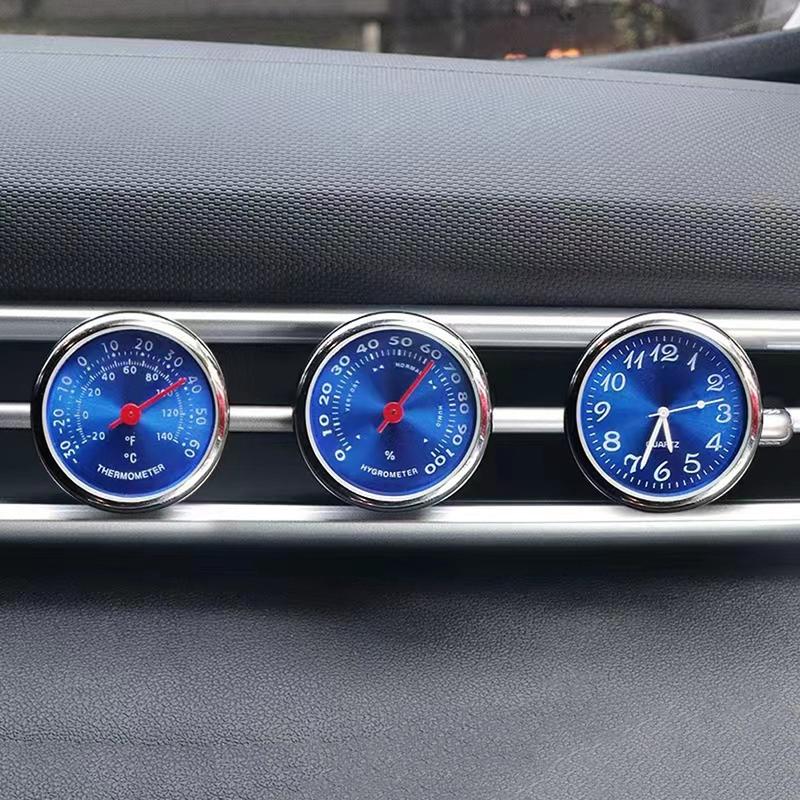 Car Interior Clock Auto Watch Thermometer Hygrometer Blue for Home Automobiles Decoration Ornament Accessories