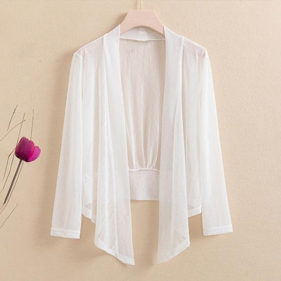 Women Coat Solid Color Cardigan Blouse Casual Loose Quick Dry Long Sleeve Quick Dry Thin See-through Open Stitch Sunscreen AC Warm Jacket