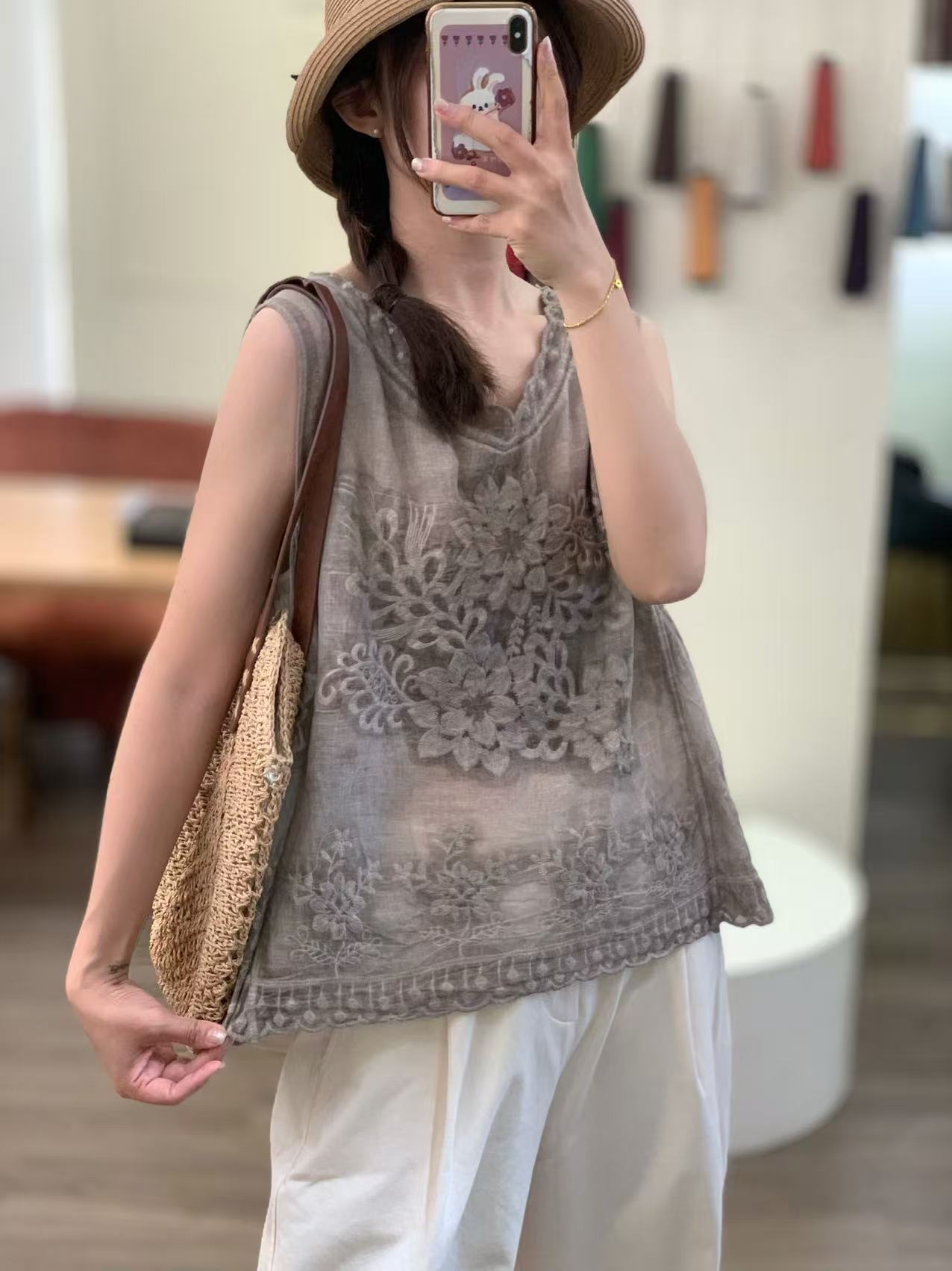 

Spring and summer new pure cotton lace lace small vest temperament versatile casual loose and thin inner top women one size fits all