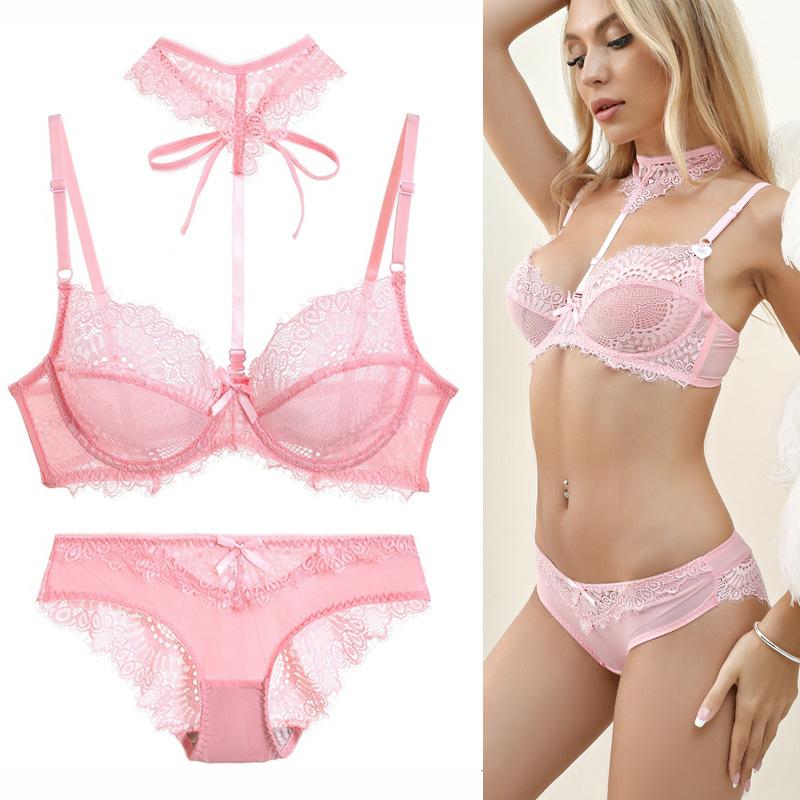 French-style Ultra-thin Lace Sexy Women's Bra and Panty Set Push-up Bra To Make Large Breasts Appear Smaller Skin-friendly and Comfortable Panties