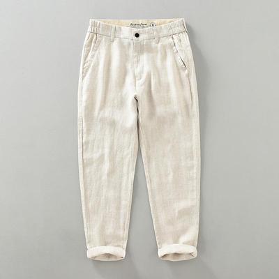 1333 Summer Breathable Japanese-Style Men’s Pure Linen Tapered Pants, Casual Nine-Point Trousers