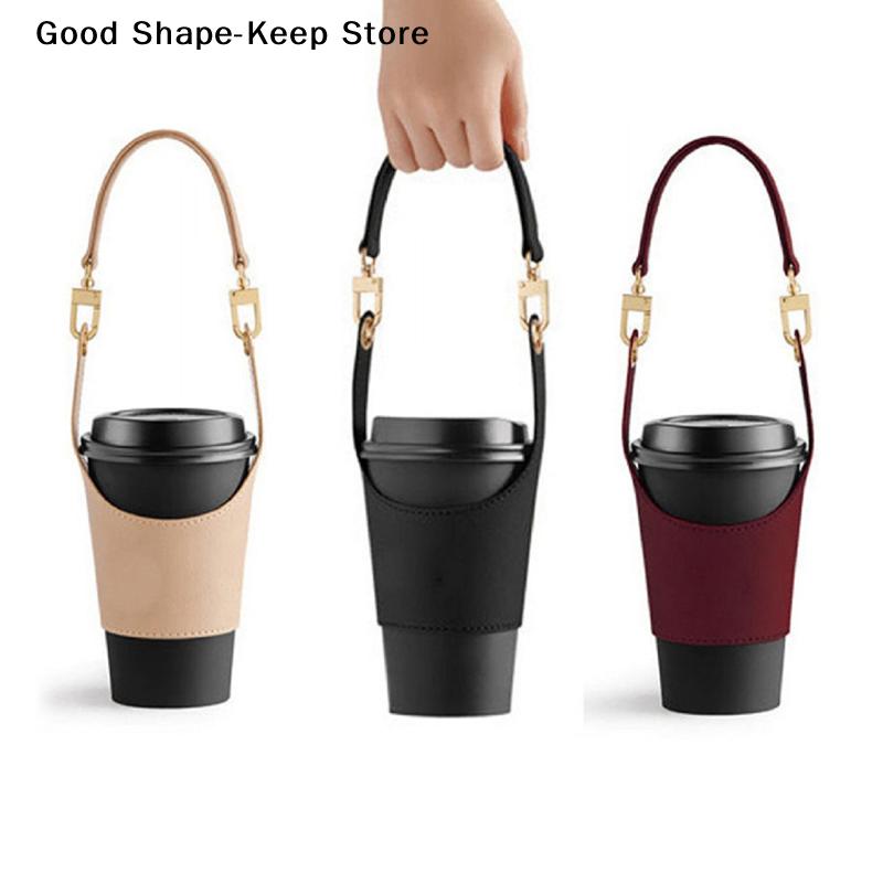 Leather Cup Cover Pouch Portable Leather Carrying Strap Insulating Cups Water Bottle Sleeve Bag Milk Tea Coffee Cups Accessories