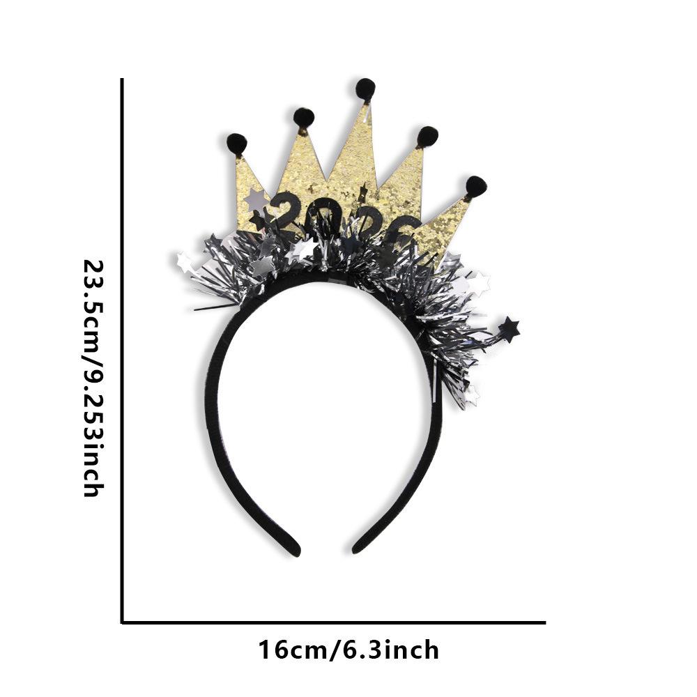 Black Gold Hair Band Decorative 2026 Celebration Headband New Year'S Eve Headband Comfortable Holidays Hair Accessory For New