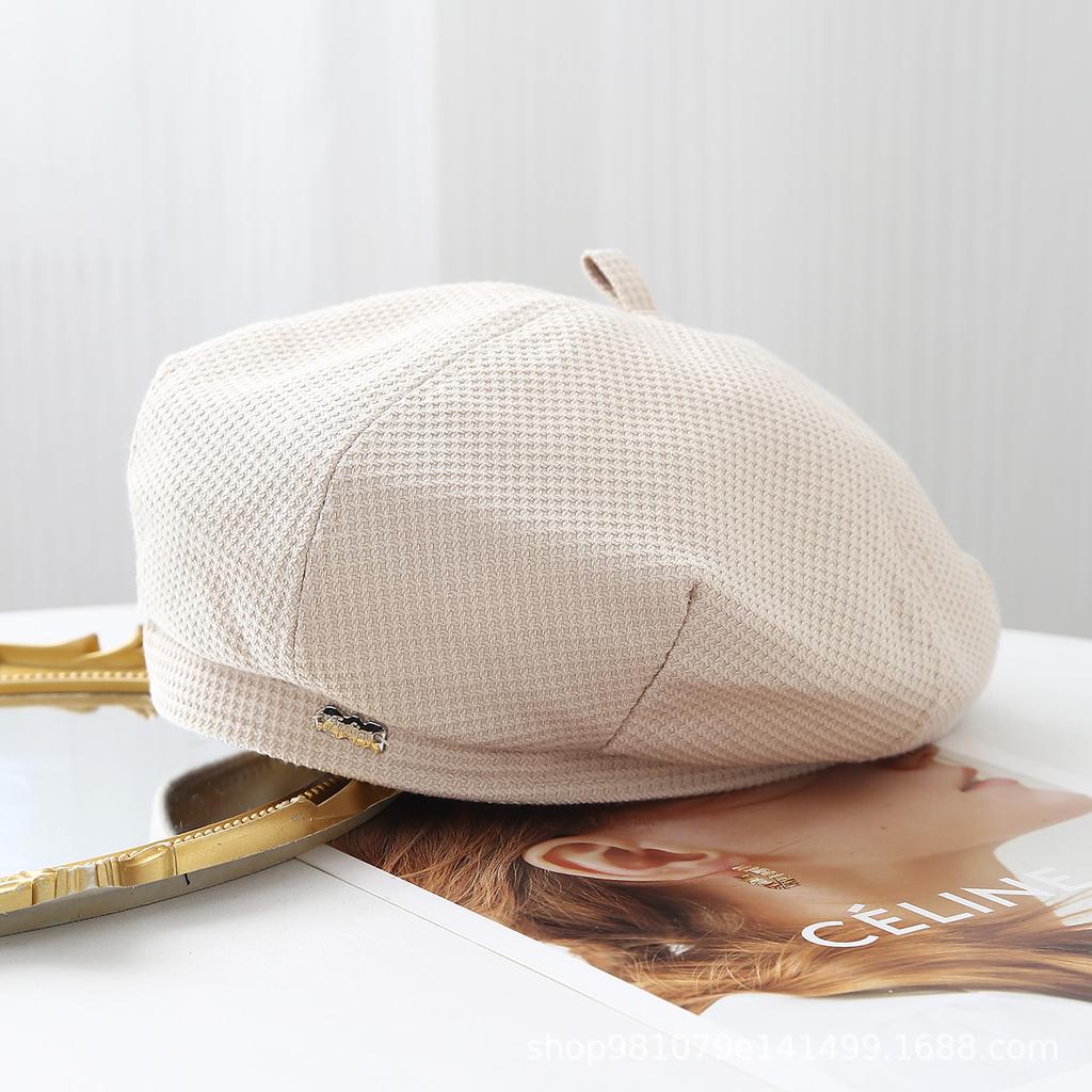 Metal small standard versatile fine grid beret women's early autumn breathable face small retro literary painter hat