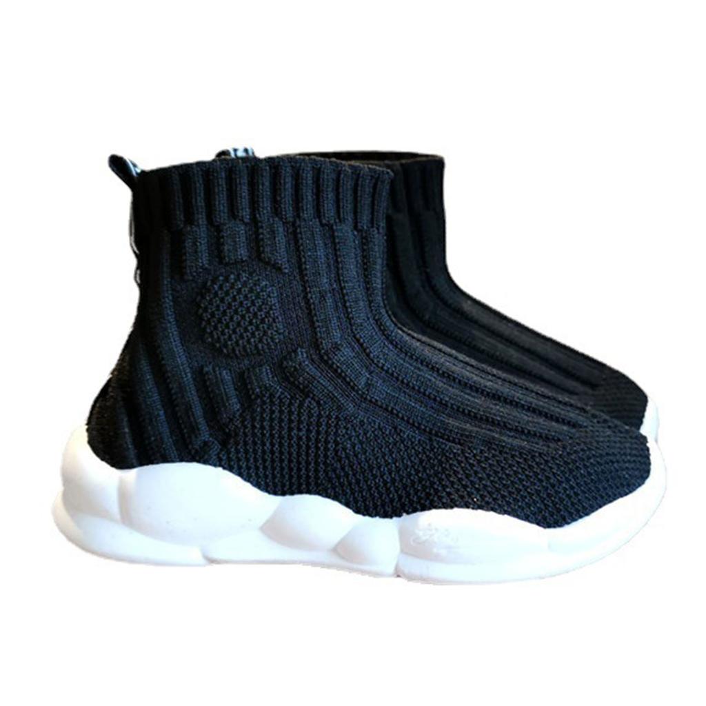 Children Knit Shoes Prevent Slipping Sole Breathable High Elasticity Casual Shoes for Kids Black