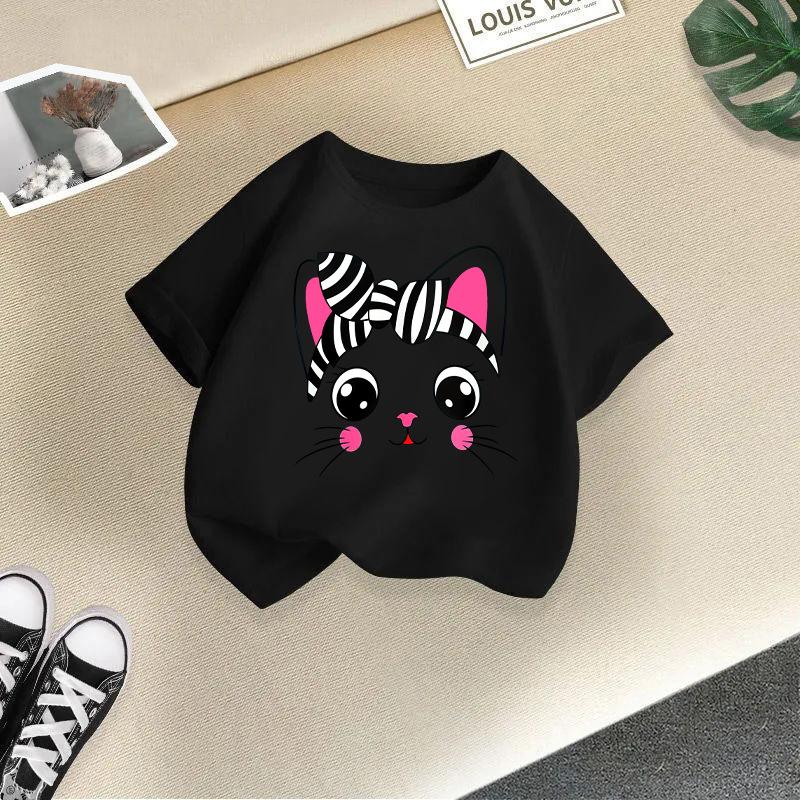 Jungen T-Shirt 2-13J Kinder Niedliches Katze Bedrucktes T-Shirt Mädchen T-Shirt Kinder 100% Baumwolle Kleidung T-Shirt Oberteile Tee