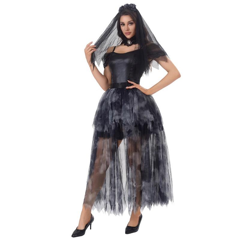 Dospelá Halloweenska kostým Temná Gotická Čarodejnica Show Kostým Spice Girl Svadobné Šaty Duch