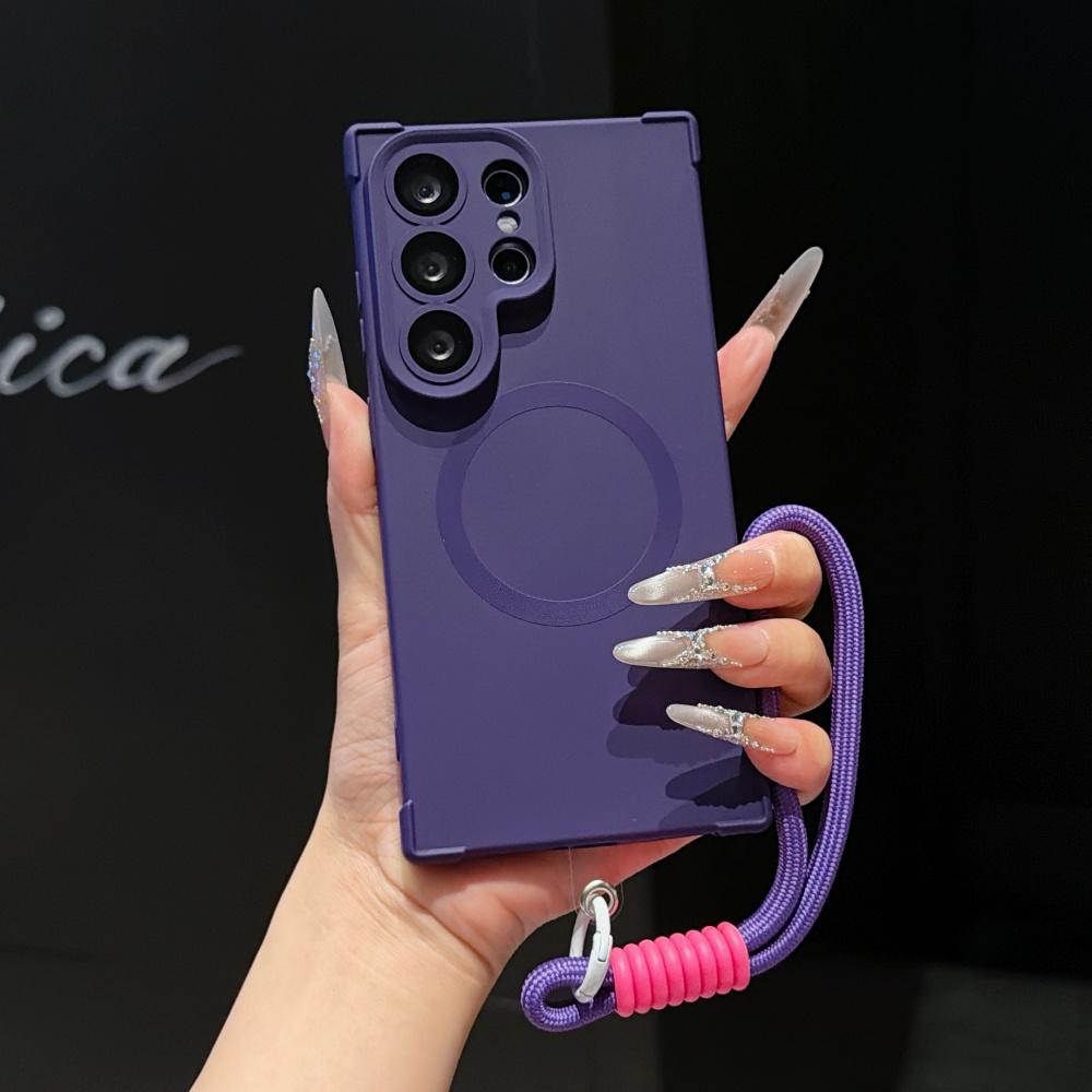 For  Matte Lanyard Soft TPU Case for Samsung Galaxy S26 S2 Ultra S24 Plus Lens Protector Wrist Strap Airbag Bumper Cover