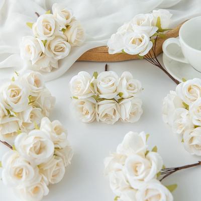 6PCS Artificial Flower Silk Small Rose DIY Wedding Bride Holding Flower Accessorie Home Bedroom Vase Decoration Christmas Wreath