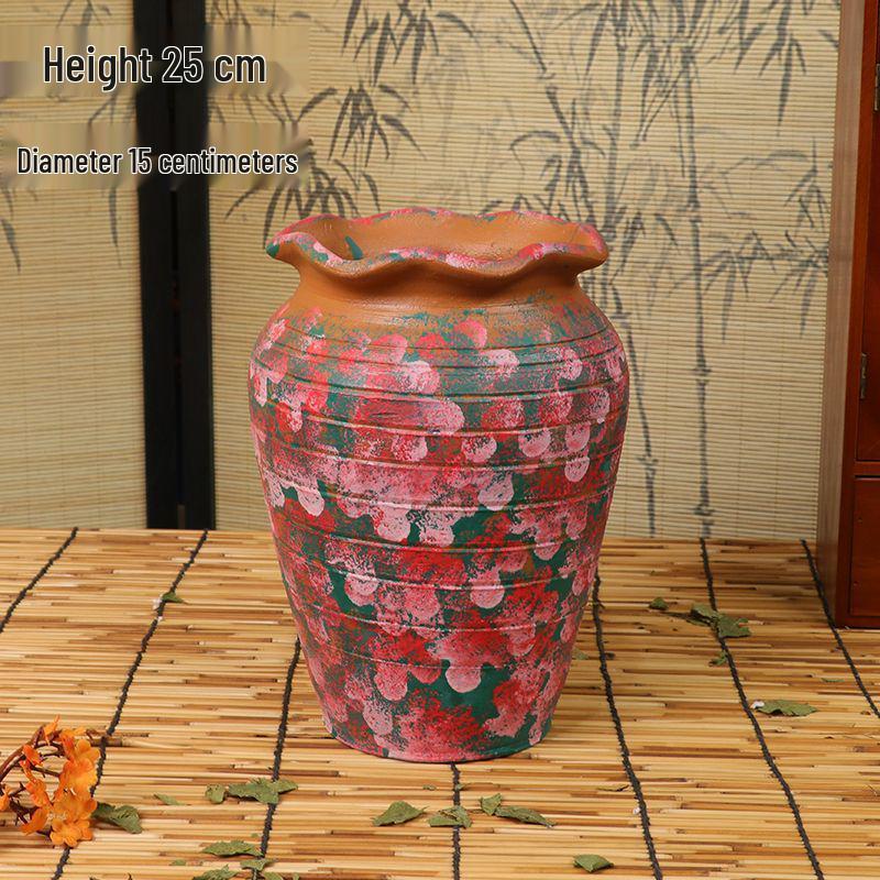 Hand-Painted Terracotta Flower Pots - Breathable Red Clay, Unglazed, Large Diameter, Creative Folk-Inspired Vases for Green Plants.