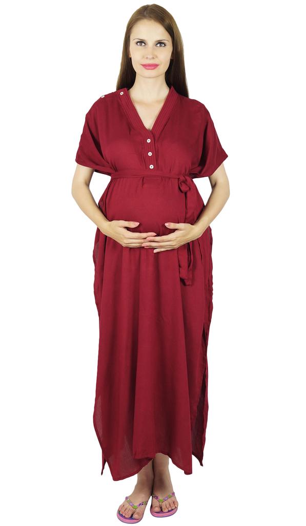 Bimba Kaftan de Maternité avec Ceinture Robe de Nuit d'Allaitement| Boutons Devant| Baby Shower