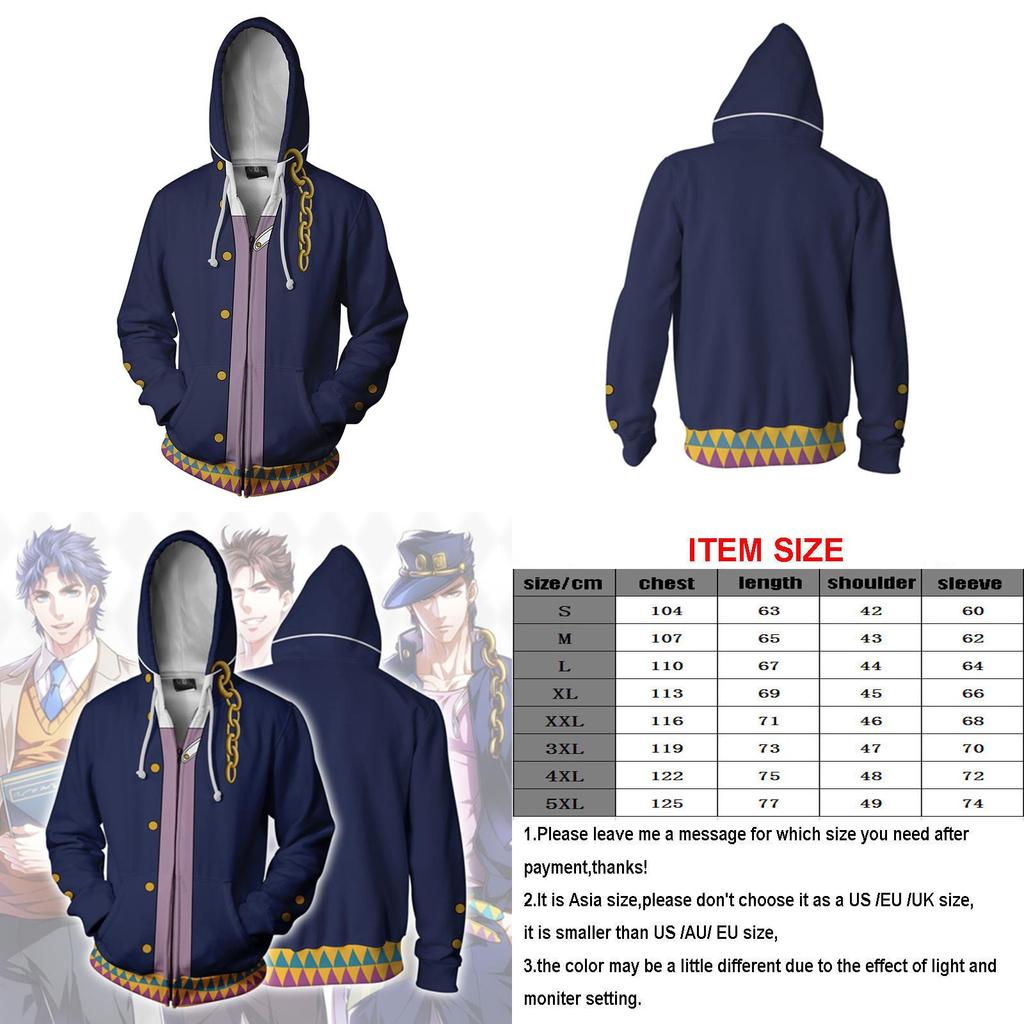 Jojos Bizarre Adventure Cosplay Hoodie Mens Stylish Zipper Jacket With Long Sleeves