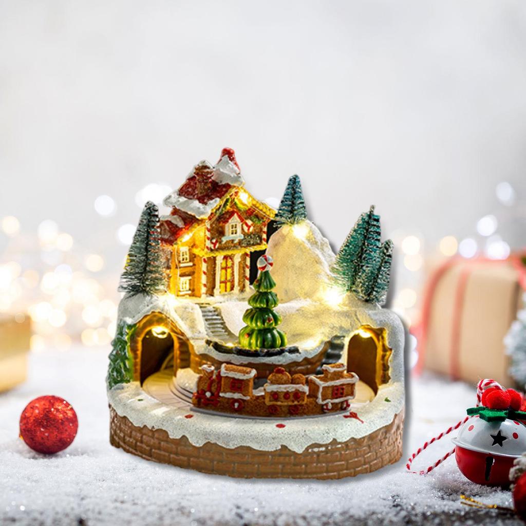 Christmas Music Box with Lights Desktop Xmas Gift for Kids Adults Holiday Decoration Seasonal Creative Resin Rotating Train