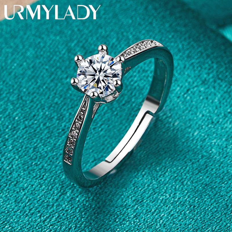 URMYLADY 925 Sterling Silver Six Claw Zircon Ring For Women Wedding Fashion Charm Jewelry