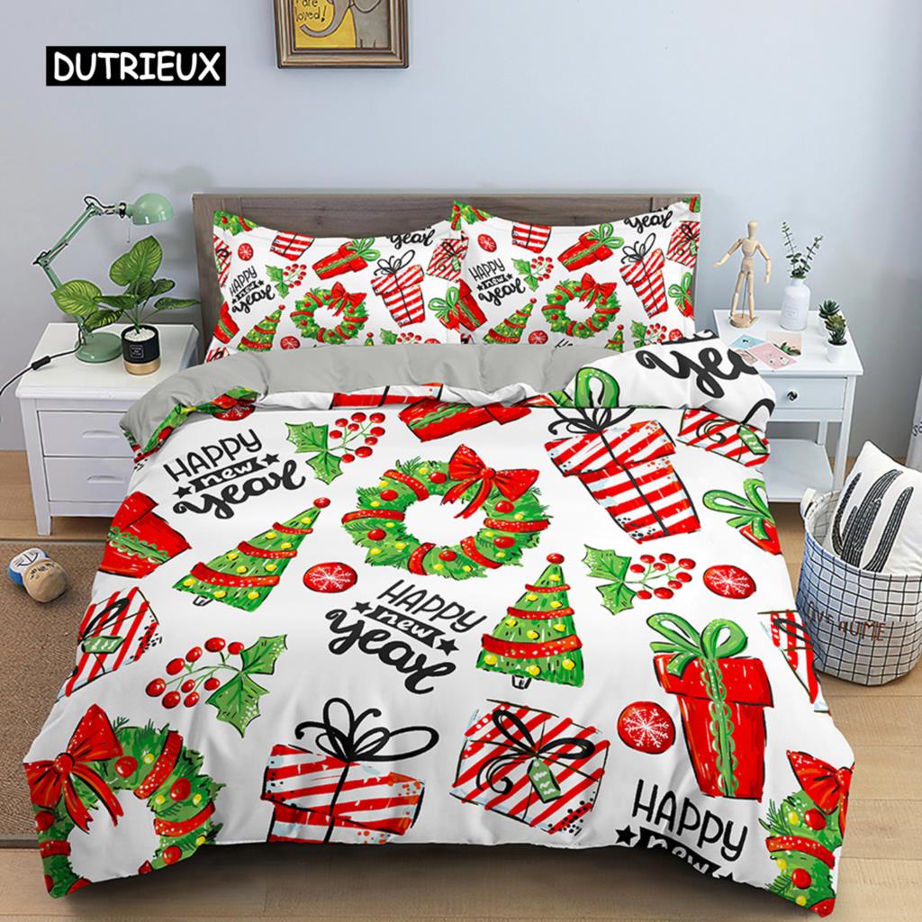 Weihnachts-Bettwäsche-Set 3D-Druck Weihnachtsmann Bettbezug-Set King Queen Einzel-Doppelgröße Kinder Polyester-Bettwäsche-Set ohne Bettlaken