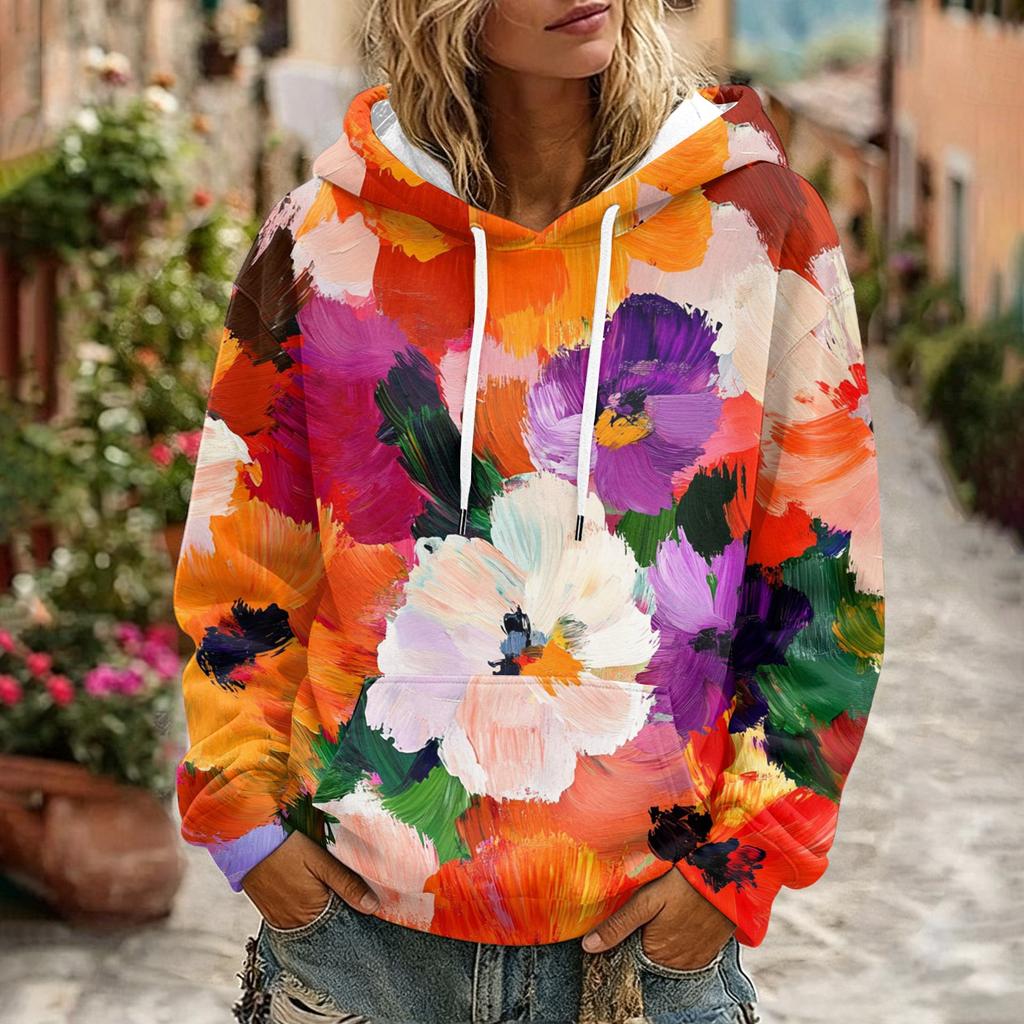 Women's Floral Print Hoodie with Pocket and Long Sleeve Casual Sweatshirt