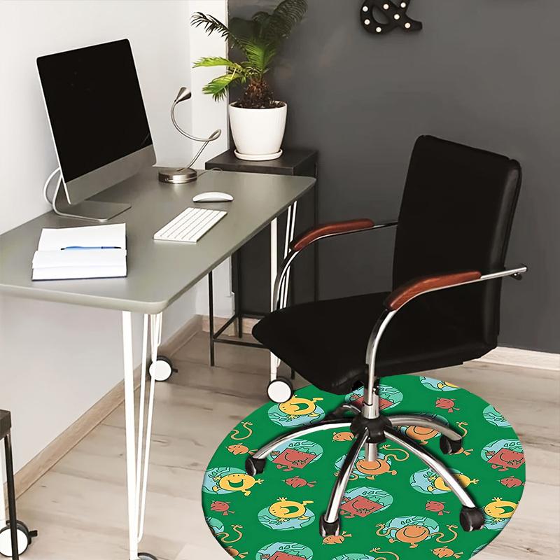 1pc Mr. Men and Little Miss characters on green . Round carpet, Made of Polyester,Perfect for Decorating Office Chairs, Living Rooms fplt122