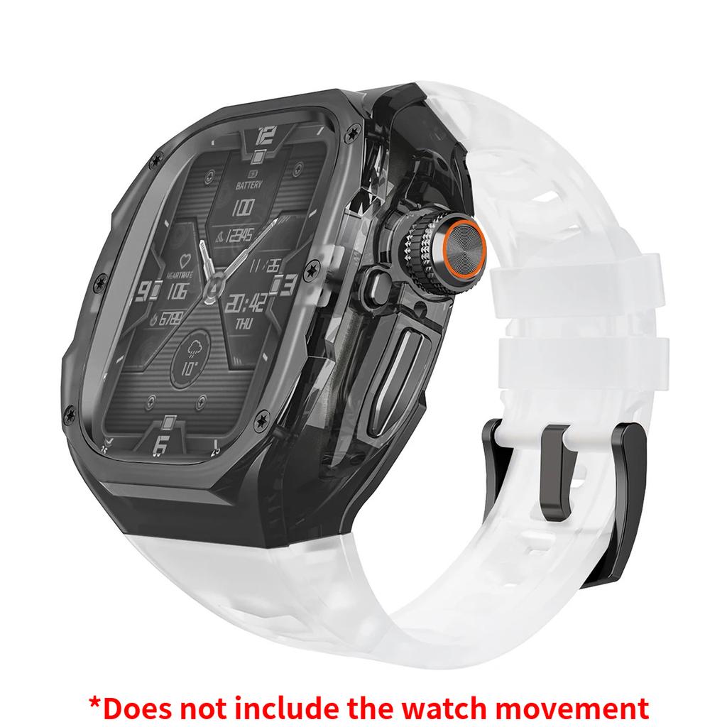 Prabangus modifikacijų rinkinys Apple watch Ultra 3/2/1 49mm Sportinis guminis dirželis+Dėklas Iwatch ultra 49mm Skaidrus Glacier dėklas Modifikavimo rinkinys