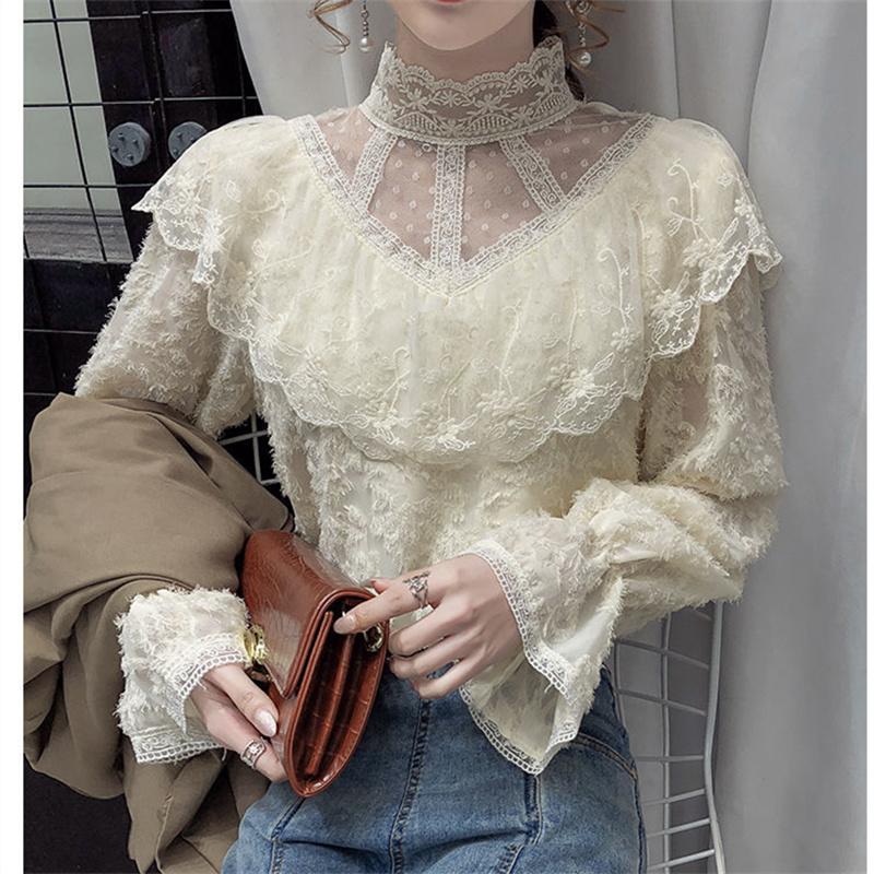 Eleganckie damskie bluzki letnie codzienne damskie topy damska koronkowa koszula bluzka koszula damska bluzki top z długim rękawem damski mujer