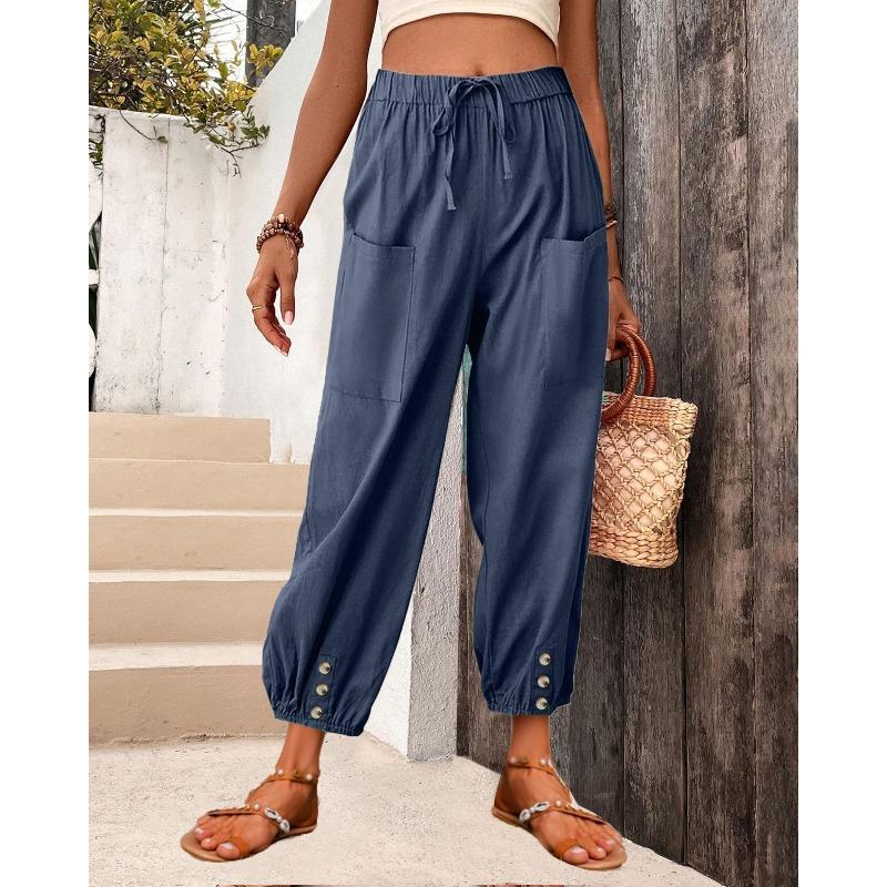 HNXC Women's Fashion Casual Solid Color Print Pants & Capris Classic Exquisite