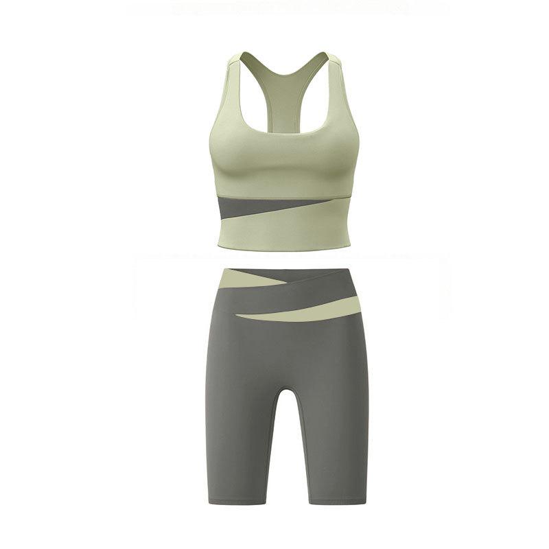 Elastischer Kontrastfarben-Yogazug Damen Neu Atmungsaktives Schnelltrocknendes Tanktop Hohe Taille Bauch Fitness-Shorts Sportanzug