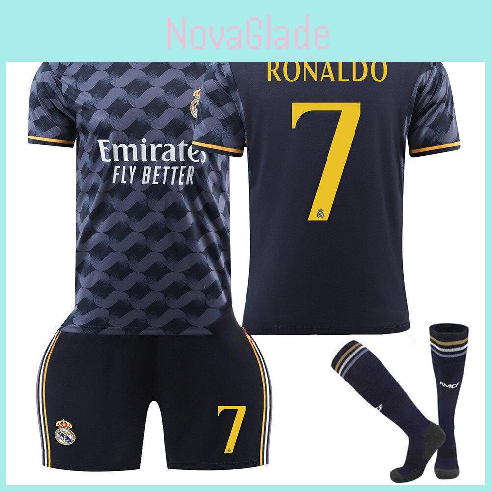 2324 Real Madrid Blue Away Jersey 10 Modric 7 Vincius 5 Varane Football Kit