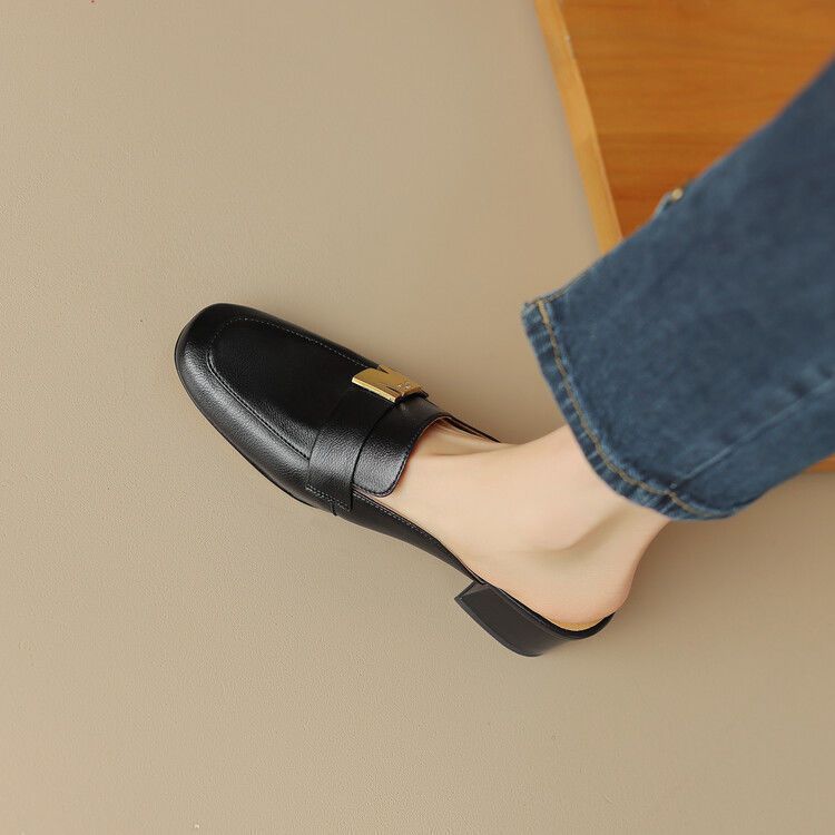 Spring and Summer 2025 New Thick Heel Versatile Slippers Women's Soft-soled Bag Head Half Slippers Women's Head Shallow Mouth Women's Shoes