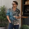 Men's Casual Short Sleeve Shirt Cotton Linen Classic Lapel Collar Button Down Lightweight Printed Top for Spring Summer